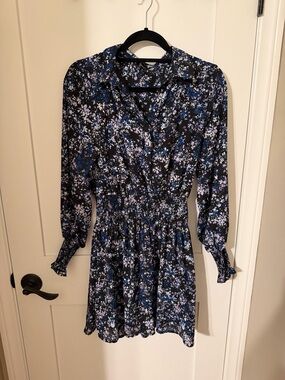 Aqua Black Floral Midi Dress with Blue and Lilac Accents
